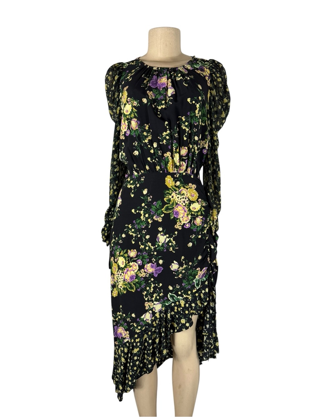 FOR LOVE AND LEMONS Ross Black Floral Asymmetrical Midi Dress - Picture 5 of 8